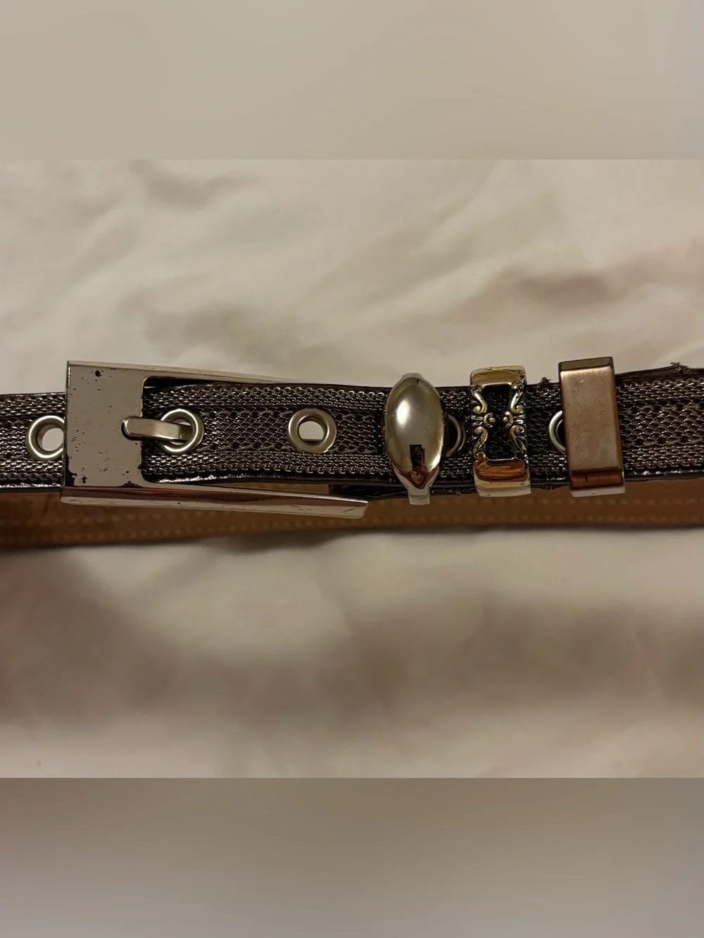 Streets Ahead Metallic Leather Skinny Belt Small Silver Gunmetal Boho Western